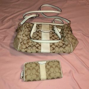 Coach Tan and White Matching Purse and Wallet